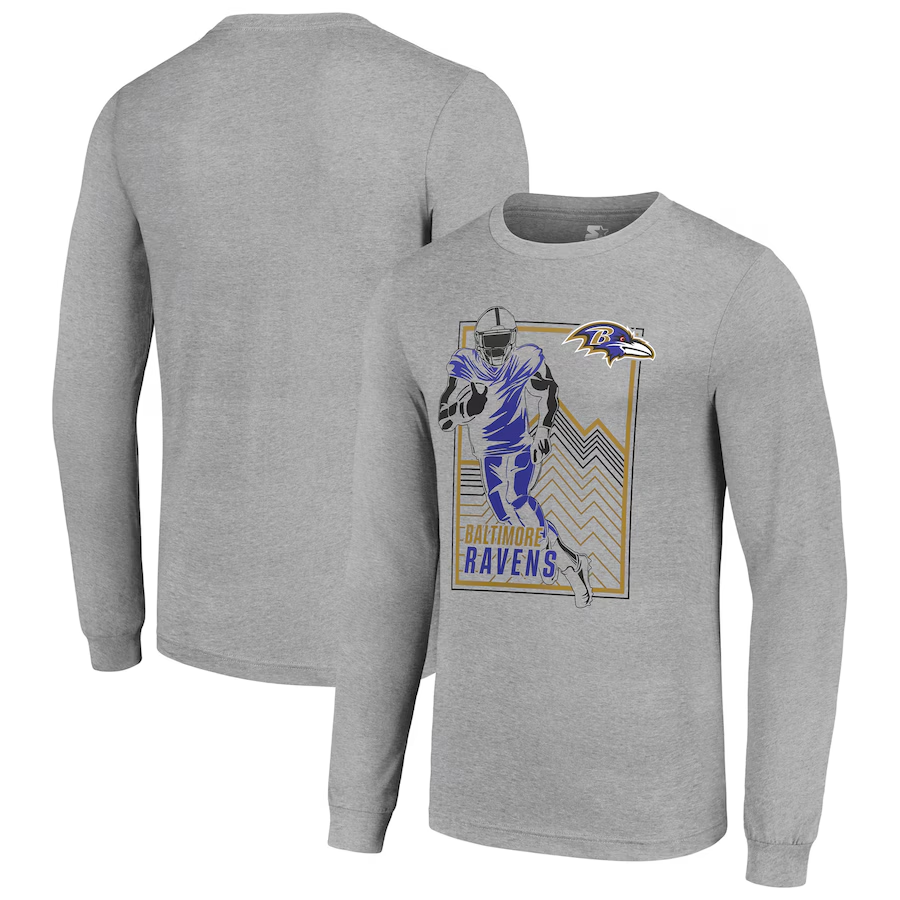 Men Baltimore Ravens grey 2024 NFL Long sleeve T Shirts->nfl t-shirts->Sports Accessory